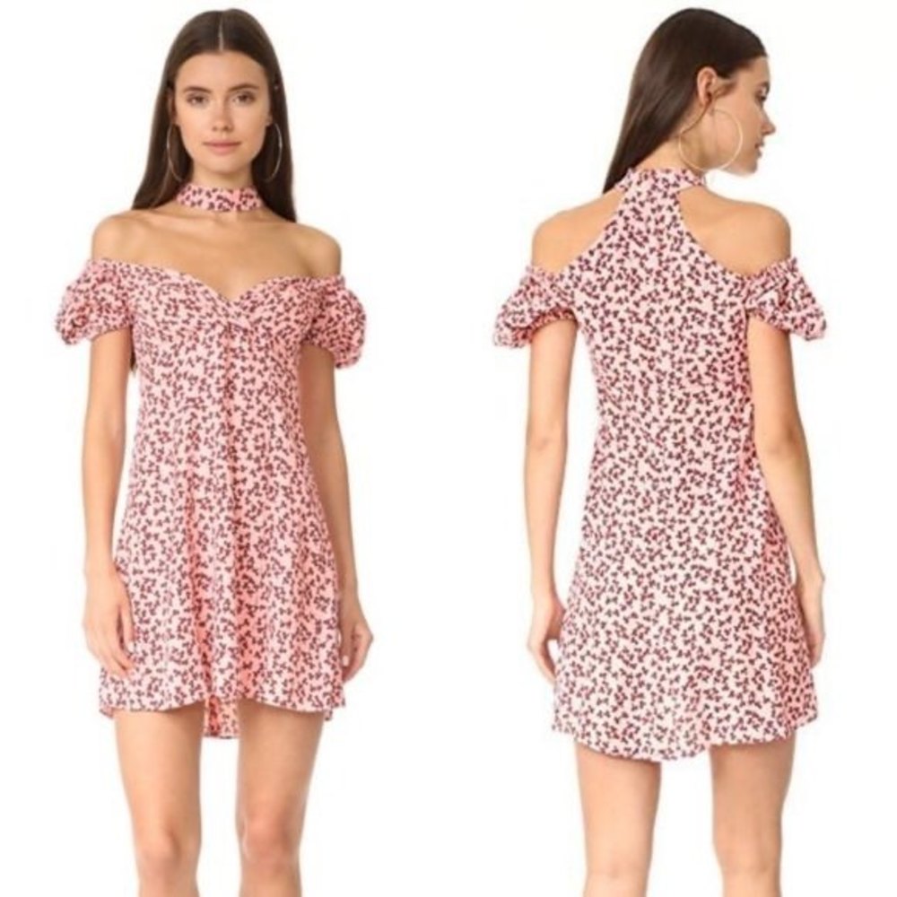 NWOT ALEXIS Loele Off Shoulder Choker Mini Dress in Pink Clover size M